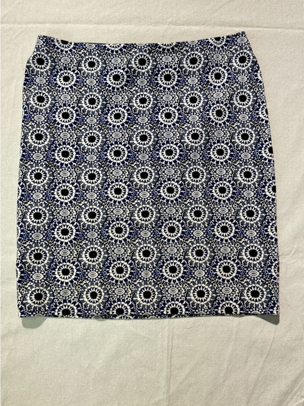 Ann Taylor Navy and White Floral Geo Pencil Skirt